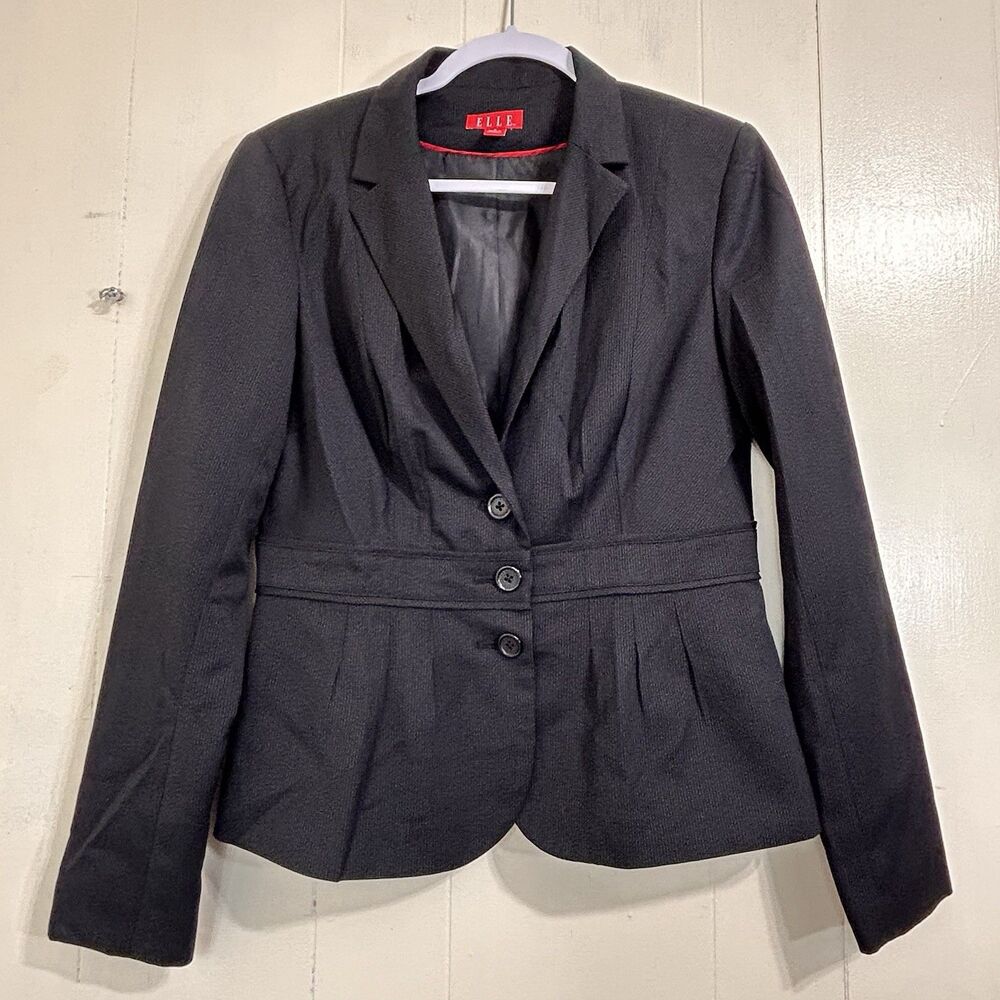 Elle Blazer Size 8 Black Jacket 3-Button Lined Business Casual Wear Women's Suit
